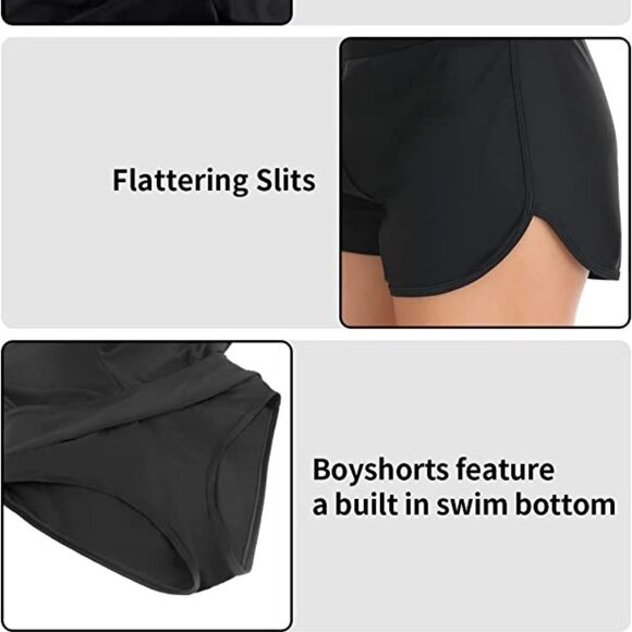 Relleciga Women's High Waisted Swim Shorts Black - Picture 8 of 9